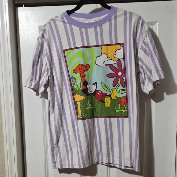 Disney Tops - Disney- Mickey Mouse Striped Purple Shirt